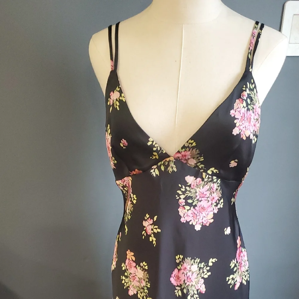 Zara Black  Slip Dress with Pink Floral Design - Picture 3 of 12